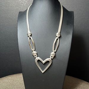 Open Heart Silver Tone Necklace Fluid Herringbone Chain